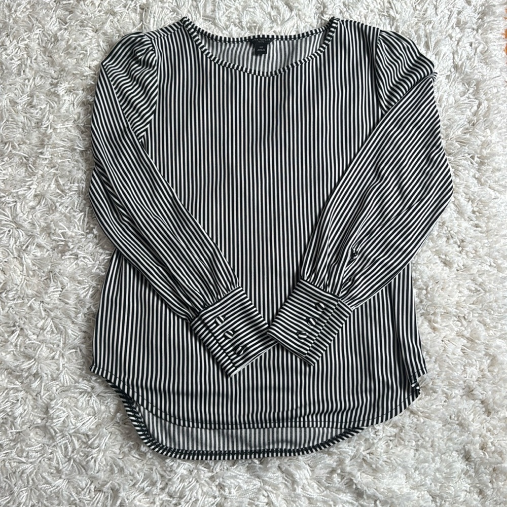 Ann Taylor Black and White Striped Shirt XSP